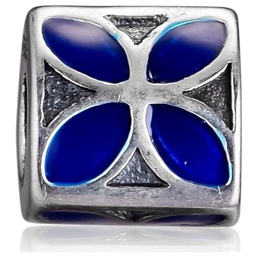 CKK 925 Sterling Silver Jewelry Blue Pattern Enamel Original Charms Beads Fits Bracelets For Jewelry Making