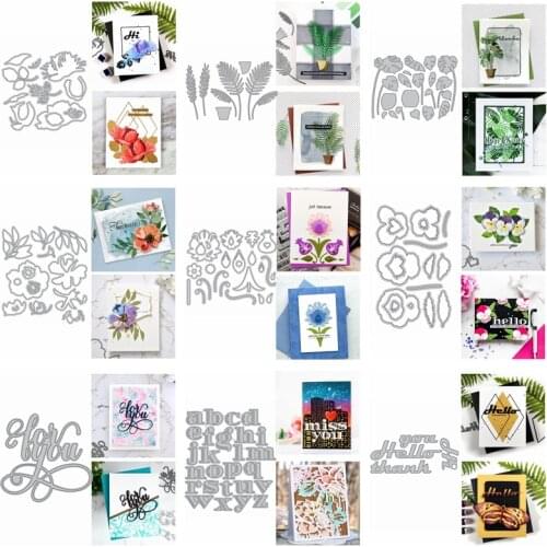 Monstera Sprig Branch Flower Vase Greeting Words Alphabet Metal Cutting Dies DIY Scrapbooking Making Template 2020 Hot Sale