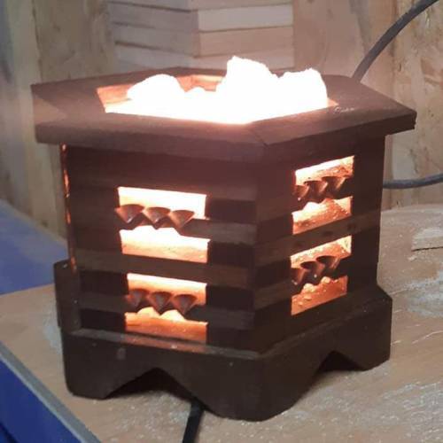 Handmade Wooden Hexagonal Lattice Salt Mineral Lamp Healthy Night Lamp