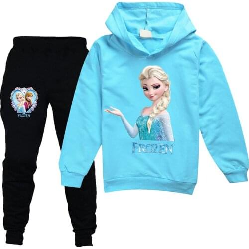 Disney Baby Girls Kids Hoodies Sets Children Fashion Cartoon Frozen Elsa Print Sweaters Clothing Wear Toddler Kid Girl Clothes