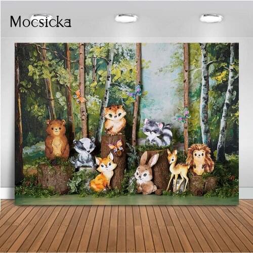 Woodland Safari Jungle Animals Portrait Newborn Kids Photo Background Oil Painting Forest Wall Backdrop for Photography Props