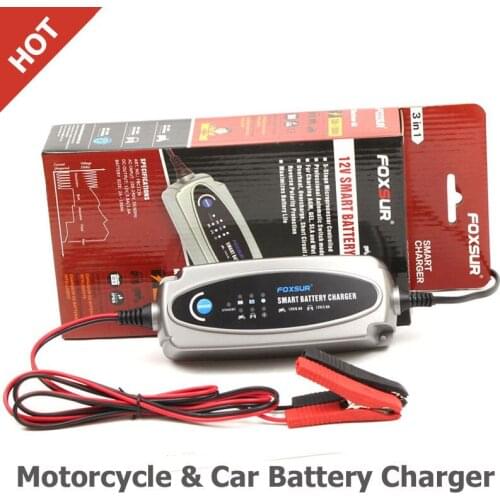 FOXSUR 12V Motorcycle & Car Battery Charger,12V Lead Acid Battery Charger For SLA,AGM,GEL,VRLA,Mariner-50 smart battery charger