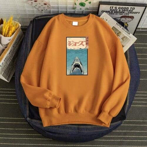 Shark In The Sea With Japanese Ukiyo E Hoodie Sweatshirt Street Fashion Pullovers Korean Autumn Sweatshirts Vintage Men Clothing