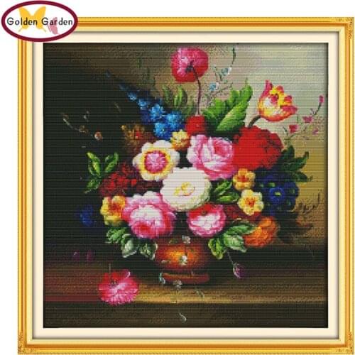 GG A Vase Painting Joy Sunday Cross Stitch DIY Handcraft Needlework Embroidery Kits Stamped Cross Stitch Patterns for Home Decor