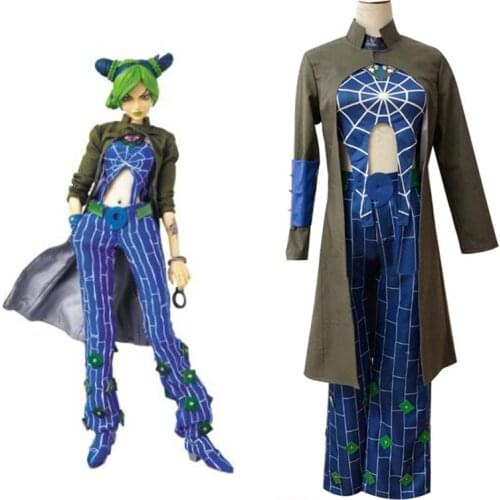 Anime Comic JoJos Bizarre Adventure Cosplay costumes Jolyne Cujoh Cosplay Costume Uniforms Suits Clothes outfit Long Coats Hot