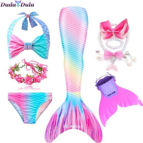 Girls Swimming Mermaid tail Mermaid Costume Cosplay Children Swimsuit Fantasy Beach Bikini can add Monofin Fin Swimmable