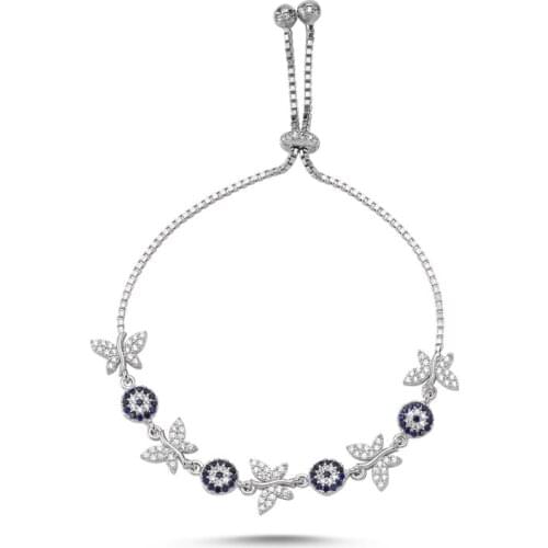 KUTAYDAN 925 Sterling Silver Zircon Stone Butterfly Elevator Bracelet