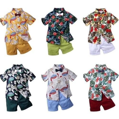 Summer Boys Tops Short Pants Toddler 2 Pieces Suits Childrens Set Beach Baby Shirts Kids Shorts