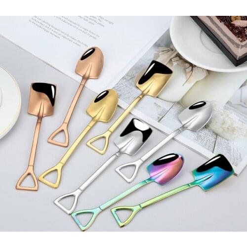 304 Stainless Steel Watermelon Spoon Spade Shape Fruit Spoon Creative Dessert Ice Cream Square Shovel Spoon Coffee Teaspoons
