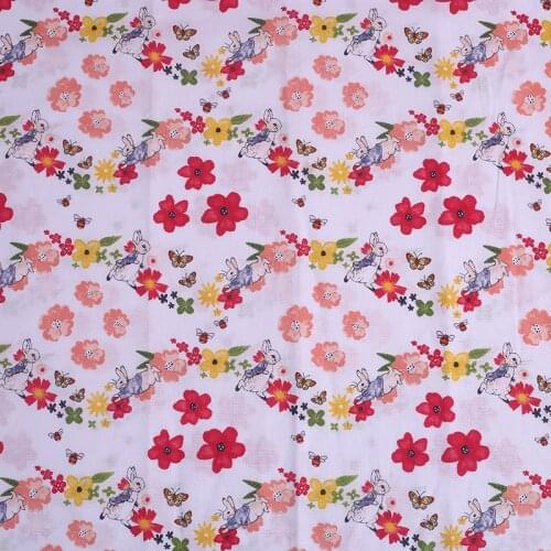 Lovely 100% Cotton Fabric White Cartoon Rabbit Garland Pattern Digital Print Sewing Material DIY Home Patchwork Dress Clothing