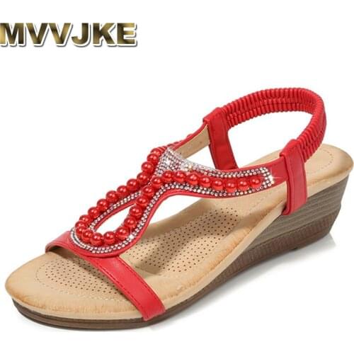 MVVJKENew summer soft Simple women shoes slope with bohemian diamond sandals women students leisure wild sandals zapatos mujer