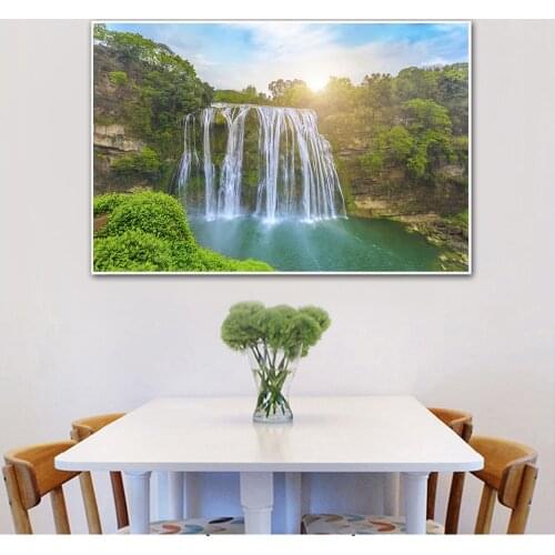 Scandinavian style Nature Landscape Waterfall Mountain Lake Forest Jungle Canvas poster Wall Pictures For Living Room Home Decor