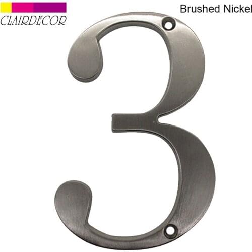House Number 101mm Flush Mount Brushed Nickel Metal Number Door Address Number Zinc Alloy Screw Mounted Outdoor Address Sign #3