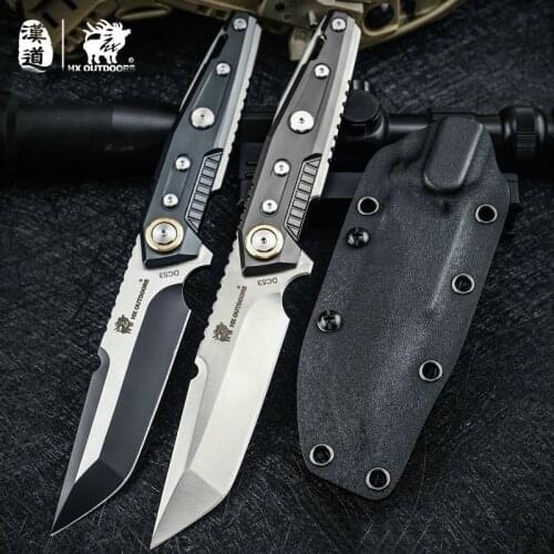 HX OUTDOORS DC53 Steel Blade Tactical Knife Aluminum Handle ,Camping Survival Hunting Knives Rescue With K Sheath EDC Tool