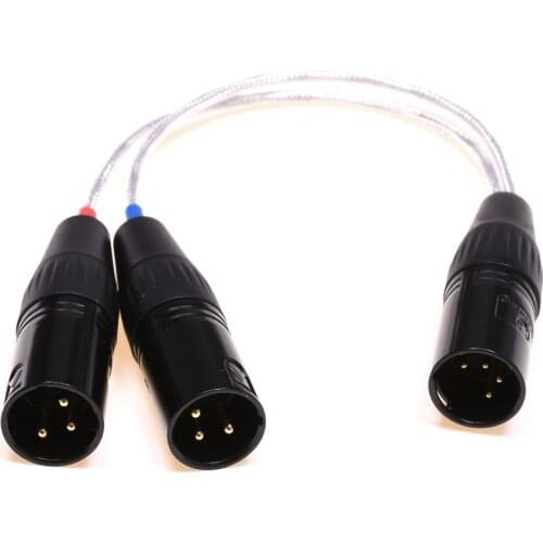 20cm 2x 3 Pin XLR Male to 4 Pin XLR Male Balanced Adapter Clear Silver Plated Shield Cable Compatible XLR Headphone Cable