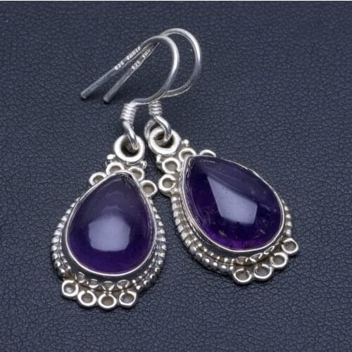 Natural Amethyst Unique Punk Style 925 Sterling Silver Earrings 1 1/4" P1637
