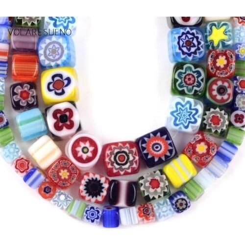 Millefiori Flower Mix Color Square Shape Flat Lampwork Glass Beads For Jewelry Making 4/6/8mm Spacer Loose Beads Diy Craft 15"