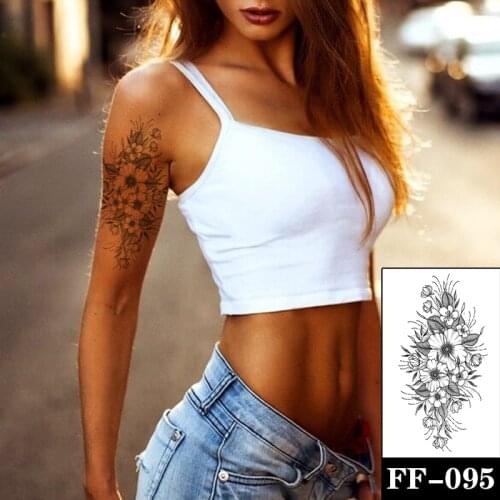 Tattoo Sticker Women Black Flower Rose Peony Tatouage Temporaire Women Temporary Sleeve Tattoo Waterproof Sexy Body Art Fashion