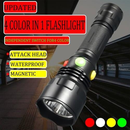 LED Railway Signal Light Flashlight Red White Yellow Green Portable Hand Lamp 18650 Waterproof With Magnet Camping Hunting
