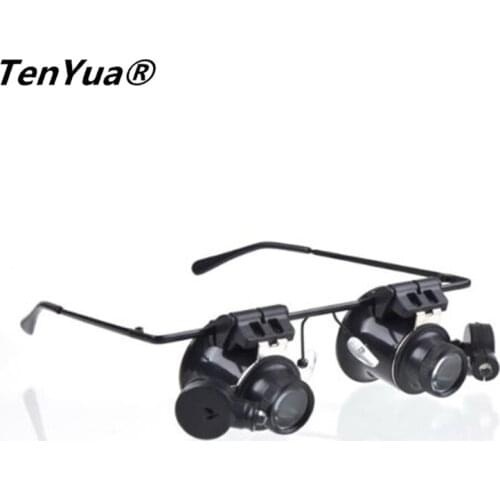 TenYua 20X LED Repair Magnifier Glasses Acrylic Loupe Lens Magnifying Dual Eye Glasses with Light Jewelry Watch Repairing Tools