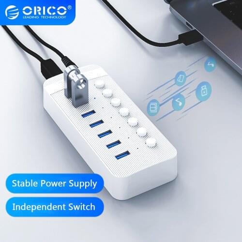 ORICO 7 Ports USB HUB With 12V Power Supply Adapter BC1.2 Charger USB 3.0 Splitter Expander Computer Accessories For Macbook Pro