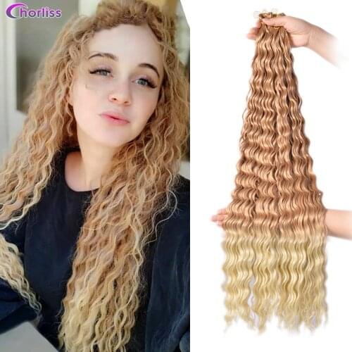 Chorliss Water Wave Crochet Hair 30 Inch Soft Long Synthetic Hair Goddess Braids Natural Wavy Ombre Brown Hair Extensions