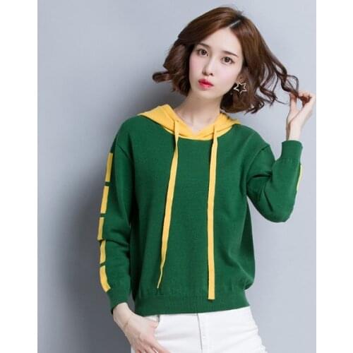 Lady Autumn/Spring New Green Short Hoodies Women Korean Style Hooded Tops Nice Cool Hoody Casual Sweatshirt Knit Hoodie Sweater