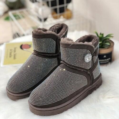 Womens shoes new fashion rhinestone embellished snow boots soft soles comfortable non-slip with velvet cotton shoes