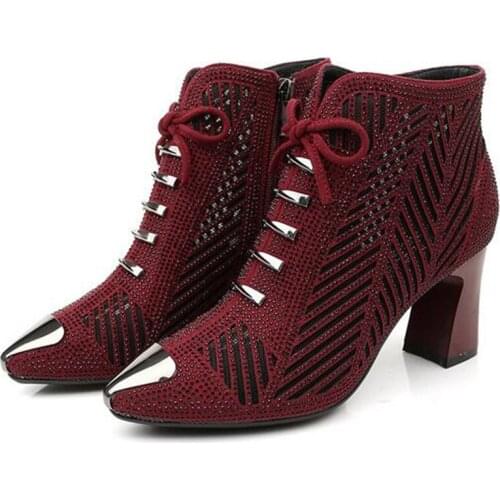 2021 New Pointed Microfiber Hollow Mesh Rhinestone Short Boots Spring and Autumn Boots Breathable Sandals Cool Boots Women Boots