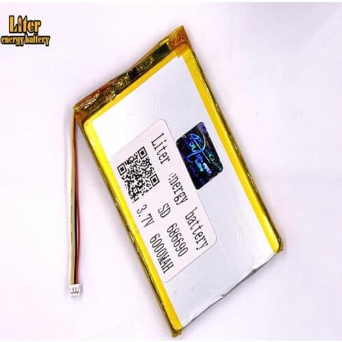 1.25MM 2pin connector 706590 6000mah 3.7V Li-ion Polymer Battery Rechargeable For GPS PDA Recreational machines power bank