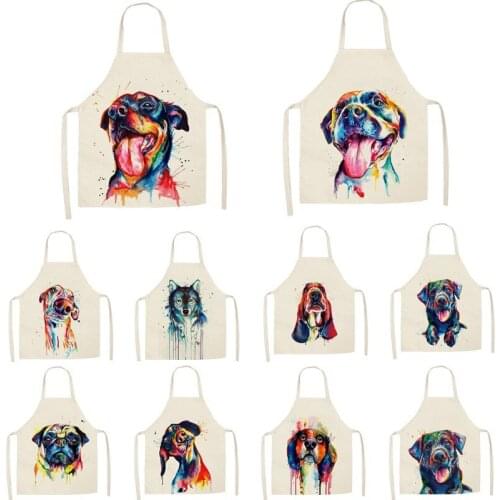 1Pcs Kitchen Apron Colorful cartoon dog flowers Printed Sleeveless Cotton Linen Aprons for Men Women Home Cleaning Tools 55*68cm