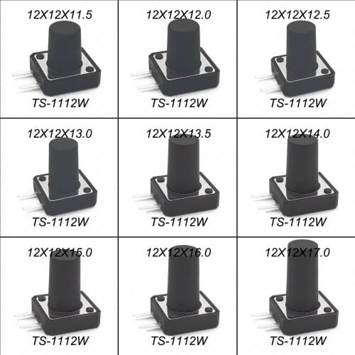 10PCS 12X12 H=13/13.5/14/15/16/17MM~4.3MM Side 2PIN DIP Momentary Tactile Tact switch Push Button Switch BLACK