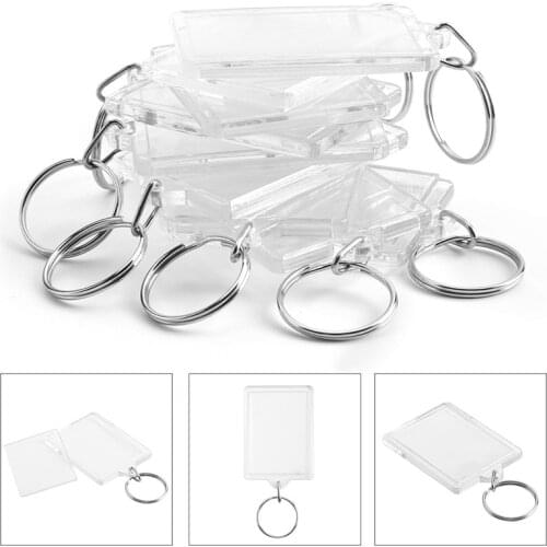10pcs Photo Keychain Rectangle Transparent Blank Acrylic Insert Photo Picture Frame Keyring Key Holder DIY Split Ring Gift