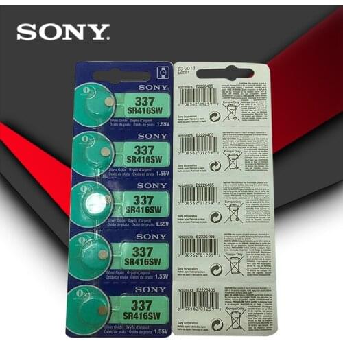 10pcs Sony 100% Original 337 SR416SW 1.55V Silver Oxide Watch Battery SR416SW 337 Button Coin Cell MADE IN JAPAN