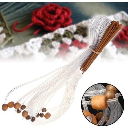 12PCS DIY Bamboo Crochet Stitch Hook Long Tunisian Crochet Hooks Knitting Needles Weave Craft Tool with Wood Bead Set