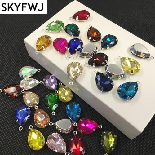 13x18mm Teardrop Crystal Glass Stones In Silver Metal Base Setting Claw One Loop Droplet Sew On Rhinestone