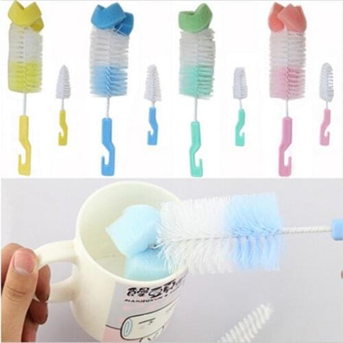 2Pcs Baby Nipple Milk Bottle Cup 360 Degree Sponge Cleaner + Pacifier Brush E06F