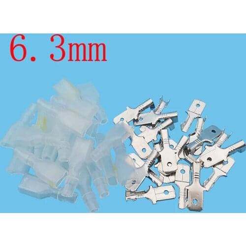 20Pairs 6.3mm Electrical Cable Crimp Terminal Block Male Crimp Spade Terminal Wire Connector with Insulating Sleeve