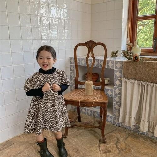 MILANCEL 2021 Autumn New Kids Clothes Short Sleeve Dress Floral Girls Outfits Cotton O-Neck One Piece