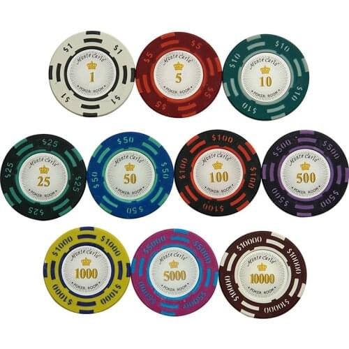 25PCS/Lot texas hold'em Clay Poker Chips Baccarat Upscale Set 14g Color Crown Monte Carlo dallors Casino poker chip set poker