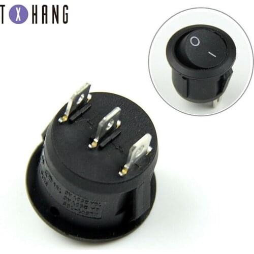 5pcs AC 6A 10A 250V On Off Snap SPST Round Boat Rocker Switch Snap-in Black 3Pin Power Switch Push Button Switch Black