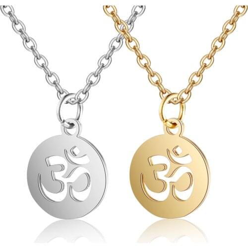 5PCS/LOT GRACE MOMENTS Stainless Steel Necklace 2 Colors OM Lotus Pendant Linkchain Necklace Chain Finding Jewelry Gift 40cm