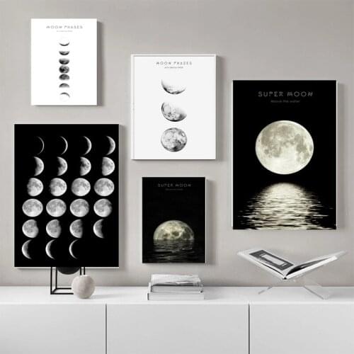 Abstract Black and White Moon Phase Decor Nordic Minimalist Posters and Prints Pictures for Living Room Home Decor Cuadros