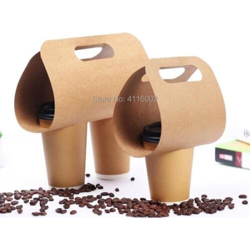200pcs Kraft Paper Cup Holder Disposable Drinks Coffee Tea And Milk Mug Base Handle Holders Takeaway Drink Packaging