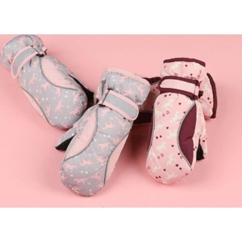 Kids Girls Boys Mittens Children Ski Gloves Thick Warm Pony Printed Waterproof Windproof Snow Gloves for Outdoor Sports