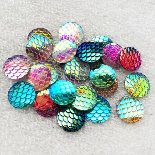 Diy 30pcs/lot 16mm AB Resin Fish Scale Flatback Rhinestone Round Strass Wedding Decoration Buttons A64