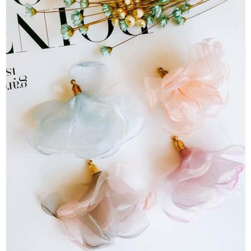 10Pcs 57*42MM Elegance Chiffon Flower Pendant Charms For DIY Making Earrings Bracelet Fashion Jewelry Accessories Supplies