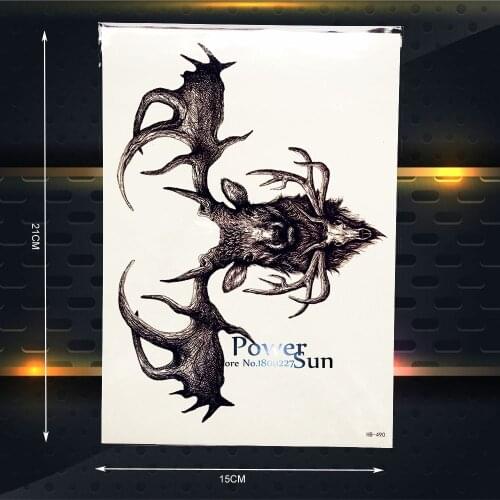 Hot 3D Real Deer Temporary Tattoo Elk Horn Waterproof Flash Tattoo MOOSE Antler Men 21x15Cm Women Body Art Arm Tattoos Wapiti