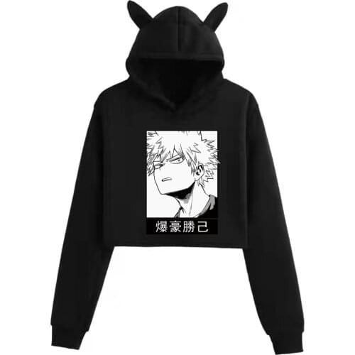 Cat Ear Hoodie Harajuku Hoodie Casual Women Men Hooded Loose Katsuki Bakugo Sweatshirt Women