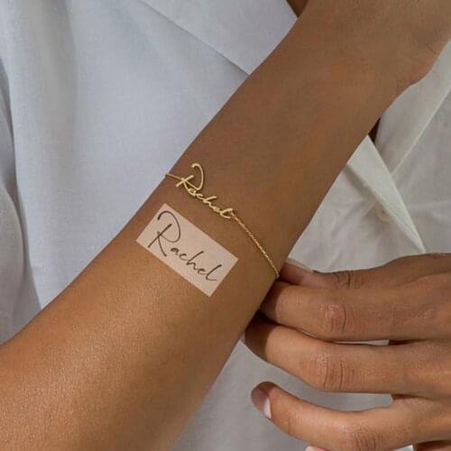 HUHUI Personalized Handwriting Name Bracelet Custom Nameplate Pendant Bracelet Stainless Steel Jewelry For Women Memorial Gift